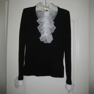 Anne Fontaine black sweater with white removable sheer collars and cuffs